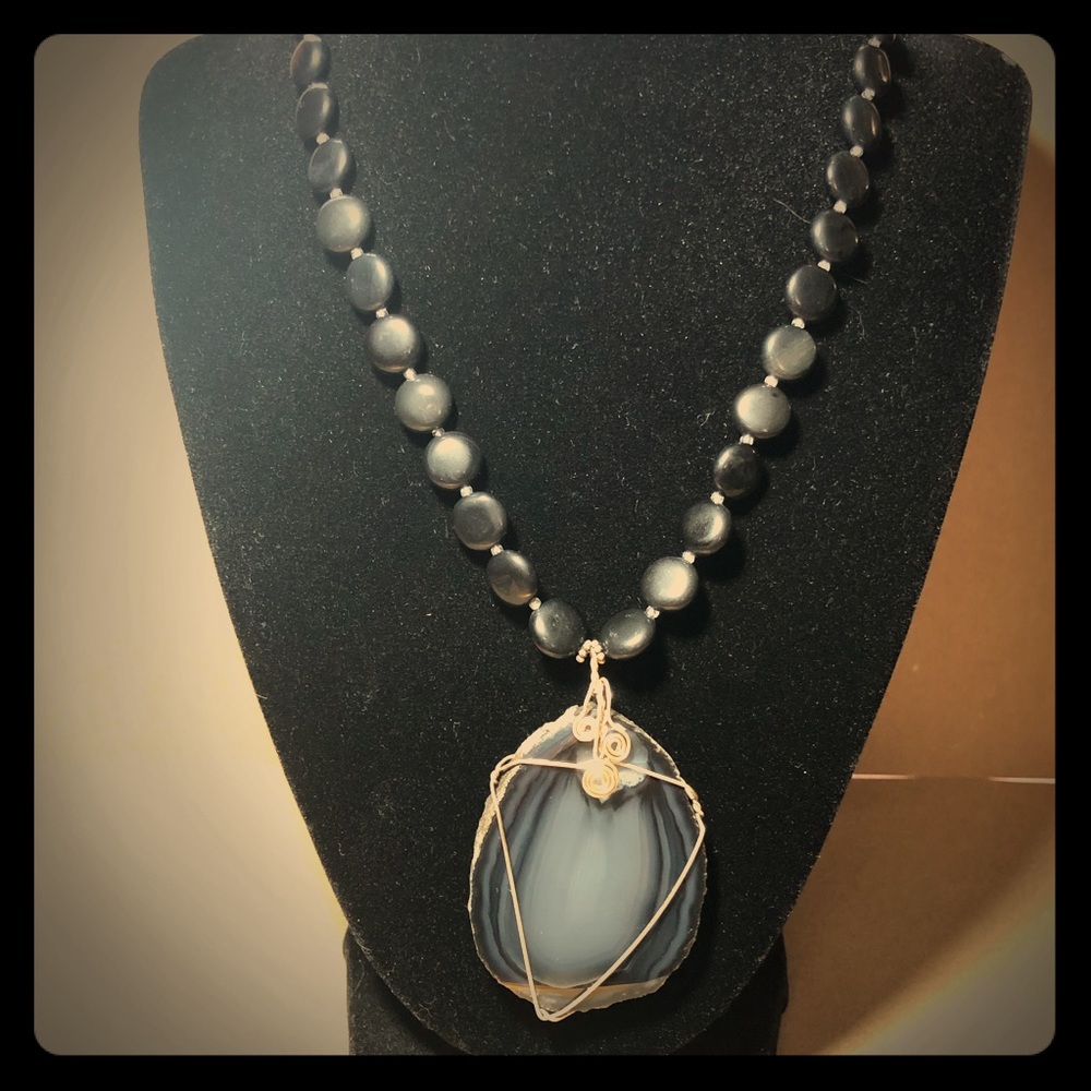 Black Agate Slice Necklace